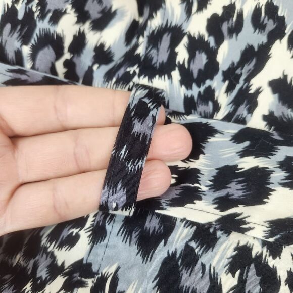 💜Forever 21 Gray & Cream Leopard Print Button & Belted Trench Jacket Large - Picture 10 of 14